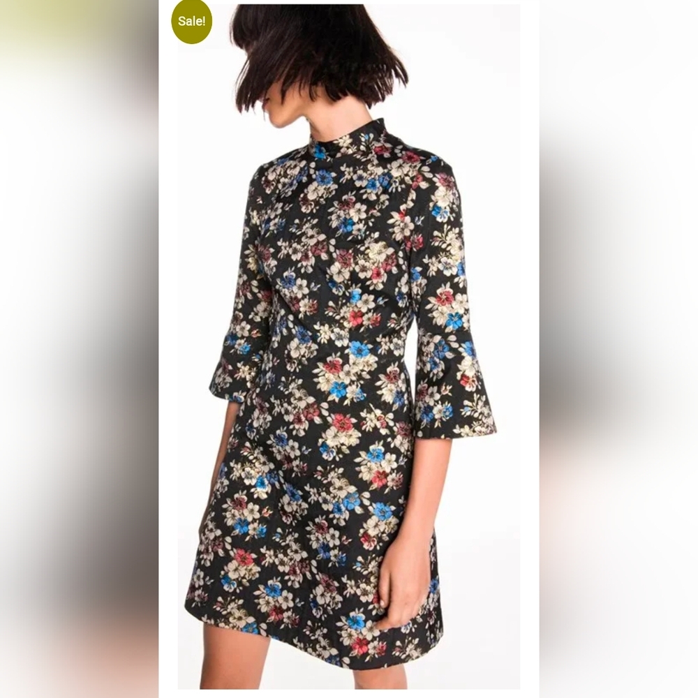 Cue Metallic Jaquard Black Floral Dress - Size US10